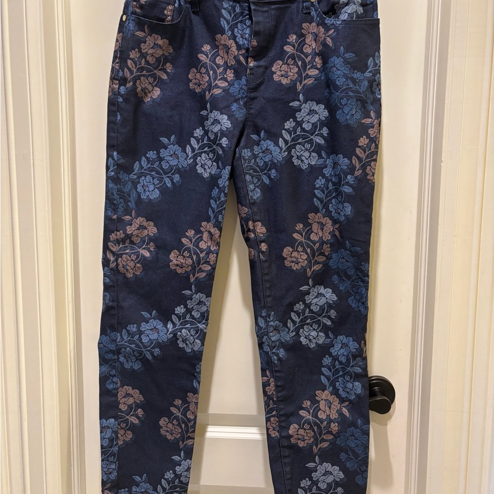 Chico's Blue and Brown Floral Skinny Jeans